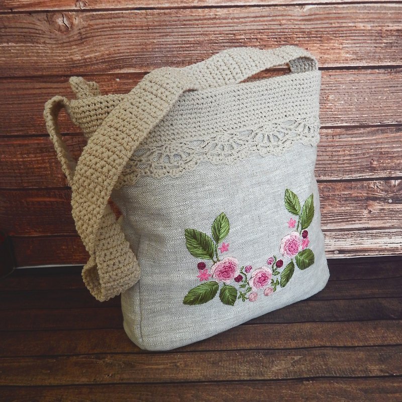 Linen Handbags & Totes White - Cottagecore linen bag with embroidered flowers White linen bag Women's handbag
