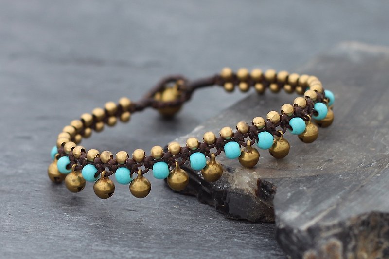 Turquoise Brass Bracelets Mini Bell Drop Down Dangle Cute - สร้อยข้อมือ - หิน สีเขียว