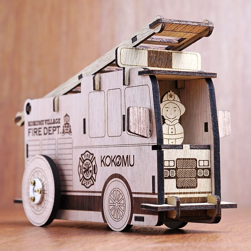 KOKOMU Fire Truck DIY Music Box - Wood, Bamboo & Paper - Wood Brown