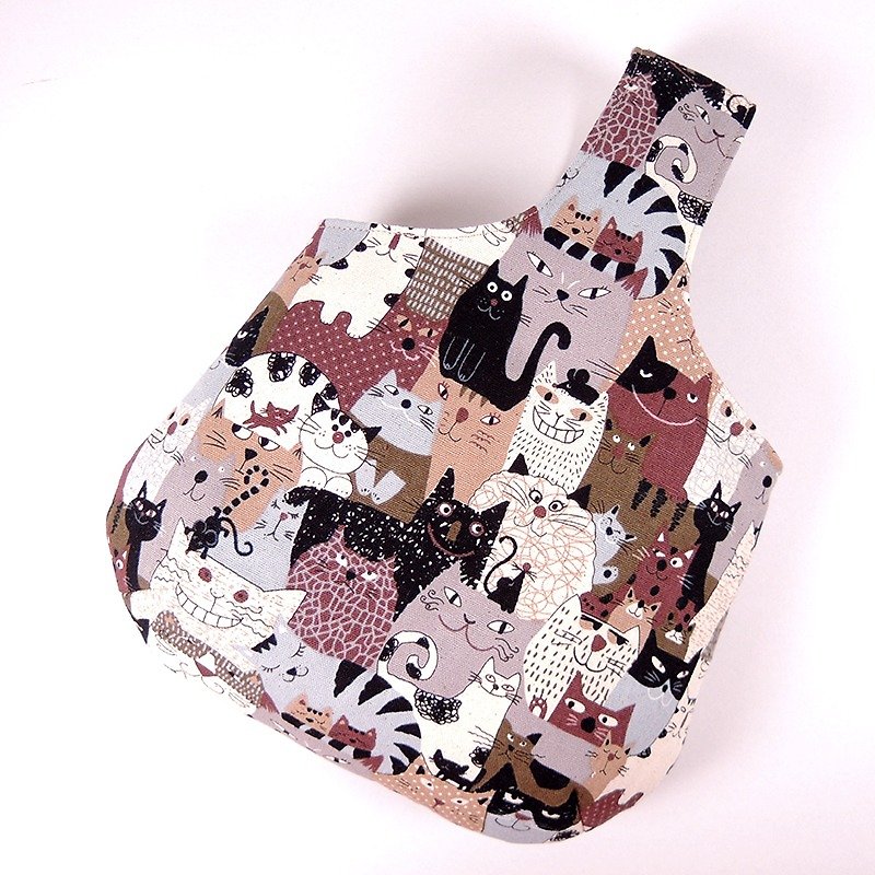 ผ้าฝ้าย/ผ้าลินิน กระเป๋าถือ สีนำ้ตาล - Wrist bag handbag Storage bag - cat paradise