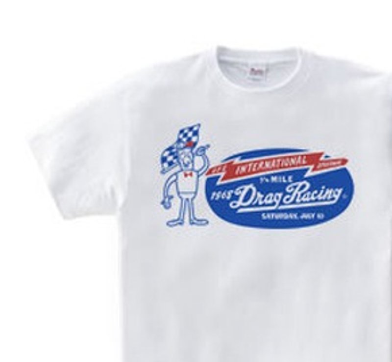 • Drag race ☆ 1/4 Mairu ☆ American retro A pattern on one side 150.160 (WomanM.L) T-shirt order product] - เสื้อยืดผู้หญิง - ผ้าฝ้าย/ผ้าลินิน ขาว