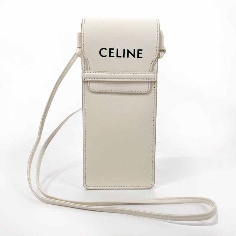 【日本直送 中古美品】セリーヌ CELINE ショルダーバッグ サングラスケース ポーチ スマホケース ミニポシェット ロゴ - 側背包/斜背包 - 真皮 白色
