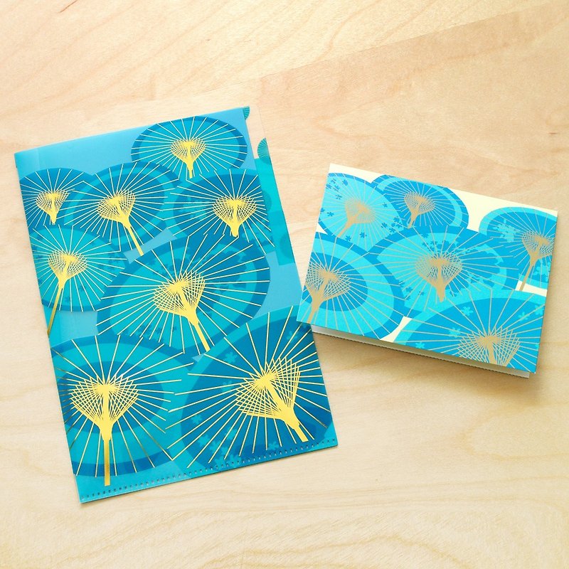 Traditional paper umbrella - Taiwanese Style A5 File Folder & Card Set - แฟ้ม - พลาสติก สีน้ำเงิน