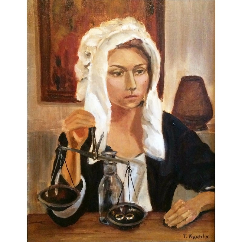 Genre Painting Woman Art, Girl Portrait painting, Original Female Portrait Oil - โปสเตอร์ - ผ้าฝ้าย/ผ้าลินิน 