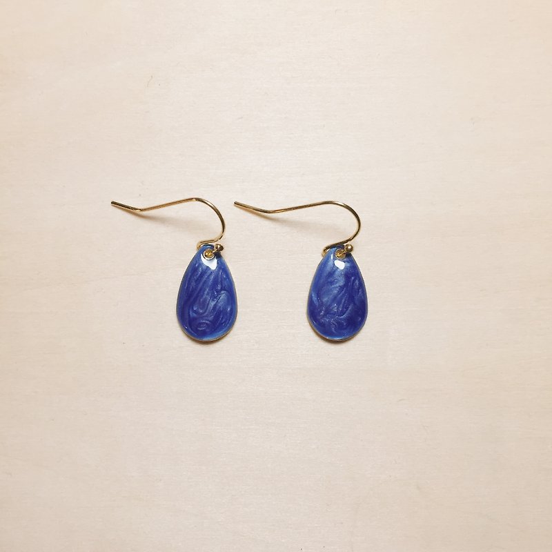 復古寶藍滴釉水滴耳環 - 耳環/耳夾 - 顏料 藍色