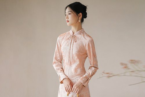 初蟬 新中式 秋冬長袖收腰設計感中國風改良旗袍洋裝
