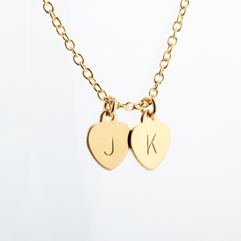 14KG custom double love stamping letter digit gold-filled necklace Valentines  - Necklaces - Precious Metals Gold