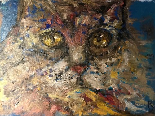 Ka-gan.art Fluffy red cat original oil painting on unstretched canvas