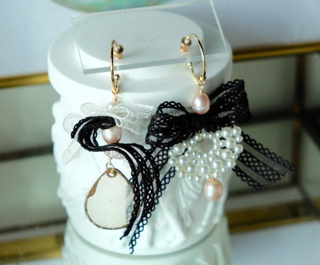 Romantic lace bow beaded pink freshwater mother-of-pearl