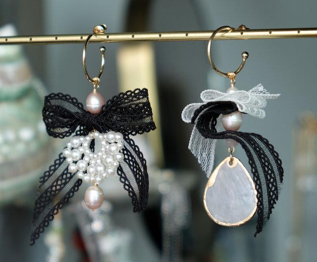 Romantic lace bow beaded pink freshwater mother-of-pearl