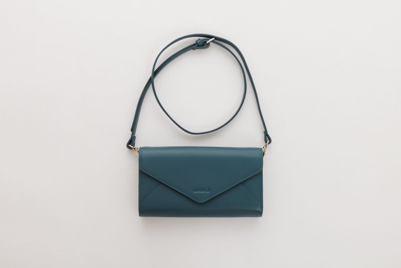 Genuine plain leather button-type large cross-body bag | silver gray blue [fast shipping] - Wallets - Genuine Leather Blue