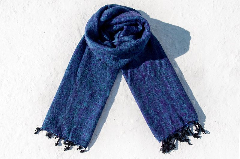 Pure wool shawl / knit scarf / knitted shawl / blanket / pure wool scarf / wool shawl - Mediterranean - ผ้าพันคอถัก - ขนแกะ สีน้ำเงิน
