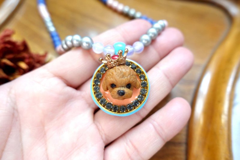 TIMBEE LO Peach Dog Embellished Swarovski Crystal Necklace Shell Pearl 18K Plated Real Gold Chain - สร้อยคอ - โลหะ หลากหลายสี