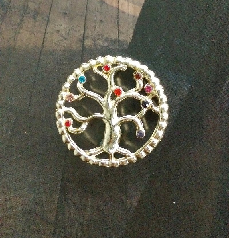 【西洋古董飾品】生命之樹 環圈 別針 胸針 - 徽章/別針 - 其他金屬 金色