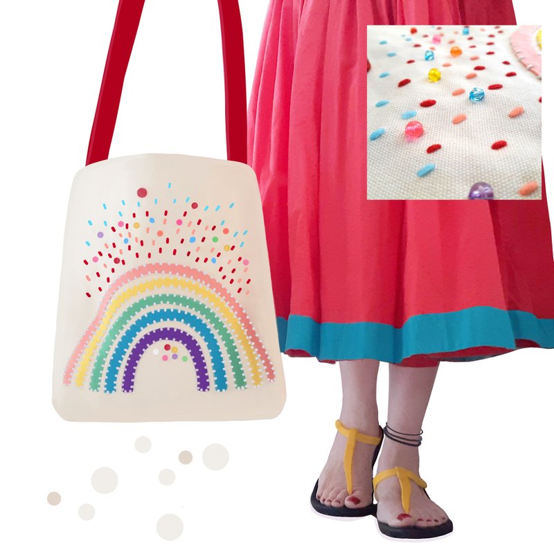 12.5x14 inch tote. Fun and original with hand-stitched design with felt, beads - 手提包/手提袋 - 其他材質 