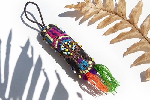 omhandmade 手工刺繡棉麻鑰匙圈/沙漠串珠鑰匙圈-波希米亞風刺繡流蘇綴飾珠飾