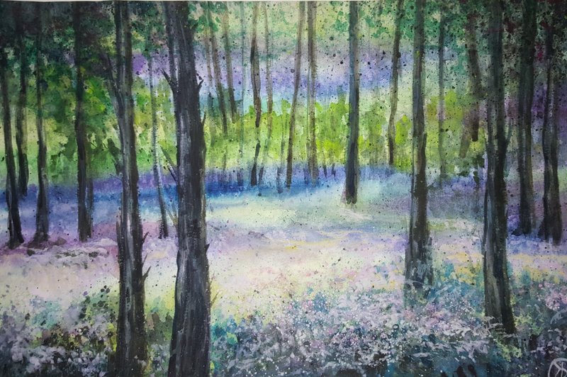 Forest Magic Watercolor Original Painting Artwork Morning Forest Landscape - 海報/掛畫/掛布 - 紙 多色