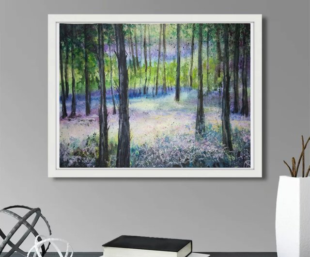 水彩画 風景画「森はカタクリの花盛り」 真作