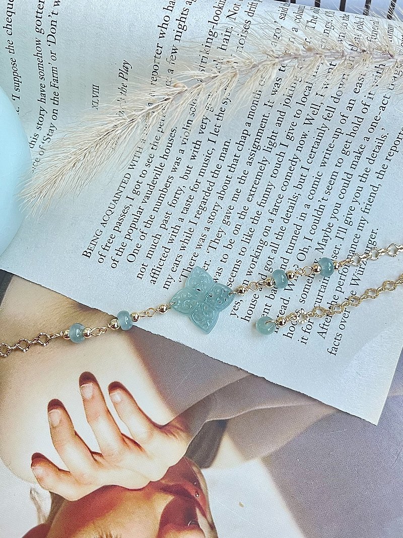 Natural Jadeite Type A - 14K Gold Filled High Blue Jade Bracelet gift - Bracelets - Jade Gold