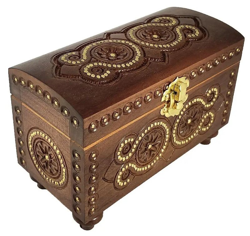 Inlaid Carved Wooden Box For Storing Important Things 16x8x10cm - 其他 - 木頭 咖啡色