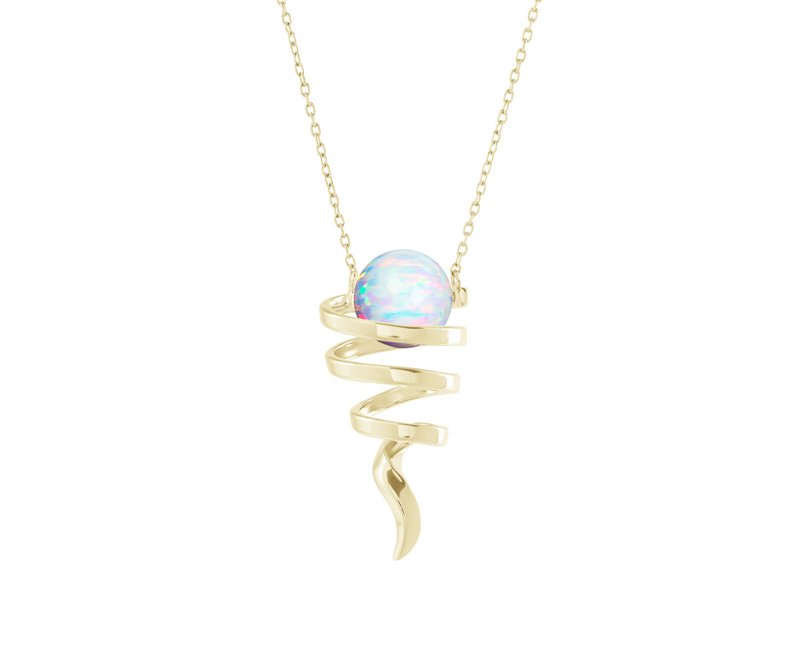 Rainbow opal necklace for women-October birthstone minimalist pendant-Modern - สร้อยคอ - เงินแท้ ขาว