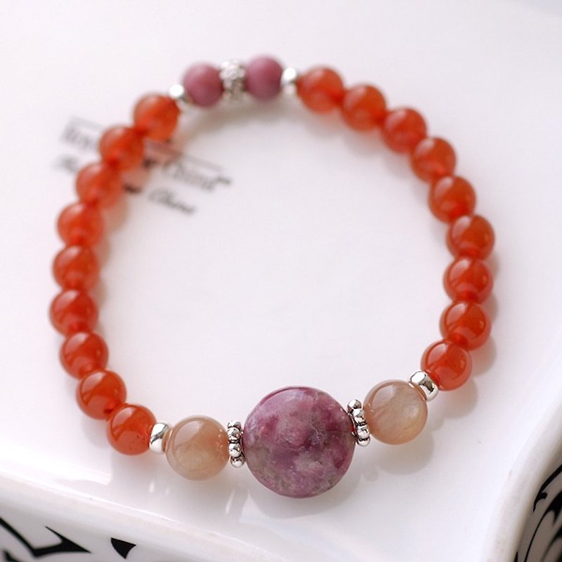 South Red Agate*Rose Stone*Lithium Mica Silver Bracelet - Bracelets - Gemstone Red