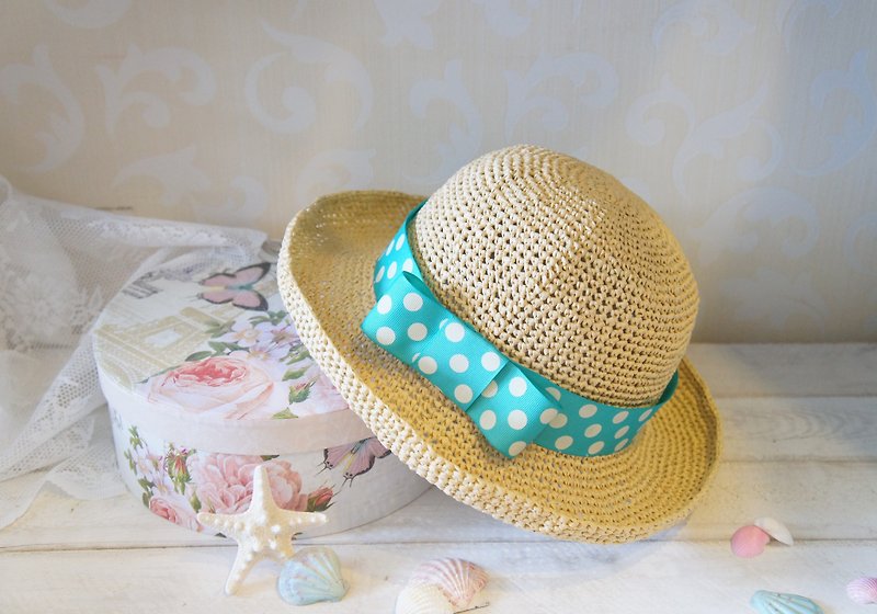 手工編織-盛夏之旅水玉點點蝴蝶結草帽~ - 帽子 - 其他材質 