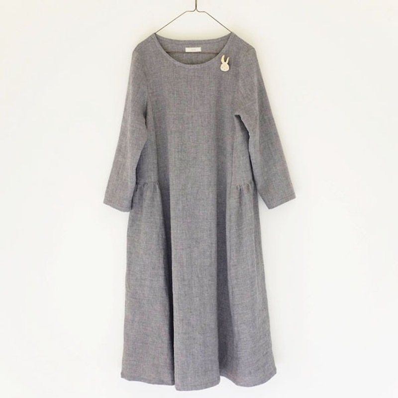 Daily hand service. Mi quiet gray air nine points sleeves wide dress, linen wool - One Piece Dresses - Paper Gray