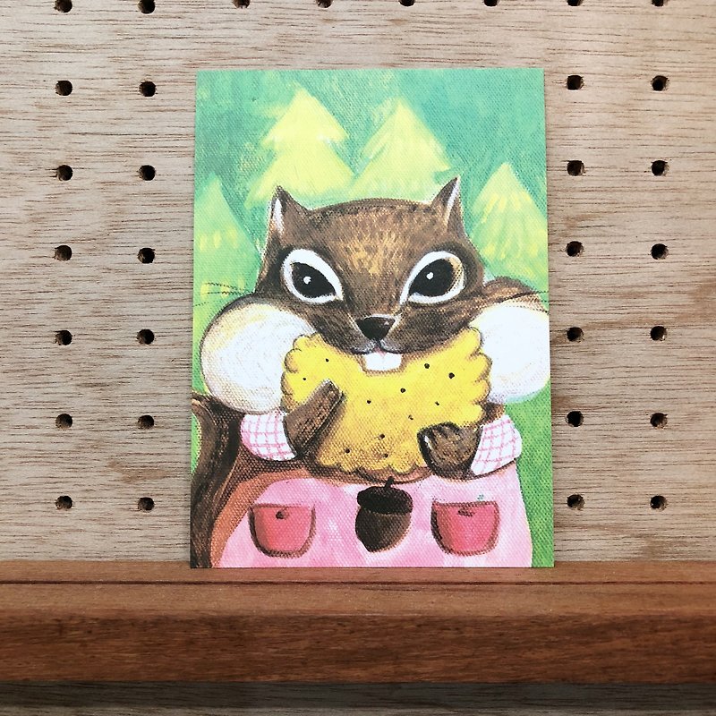 Squirrel loves to gnaw biscuits-Animal Daily Series - การ์ด/โปสการ์ด - กระดาษ สีเขียว