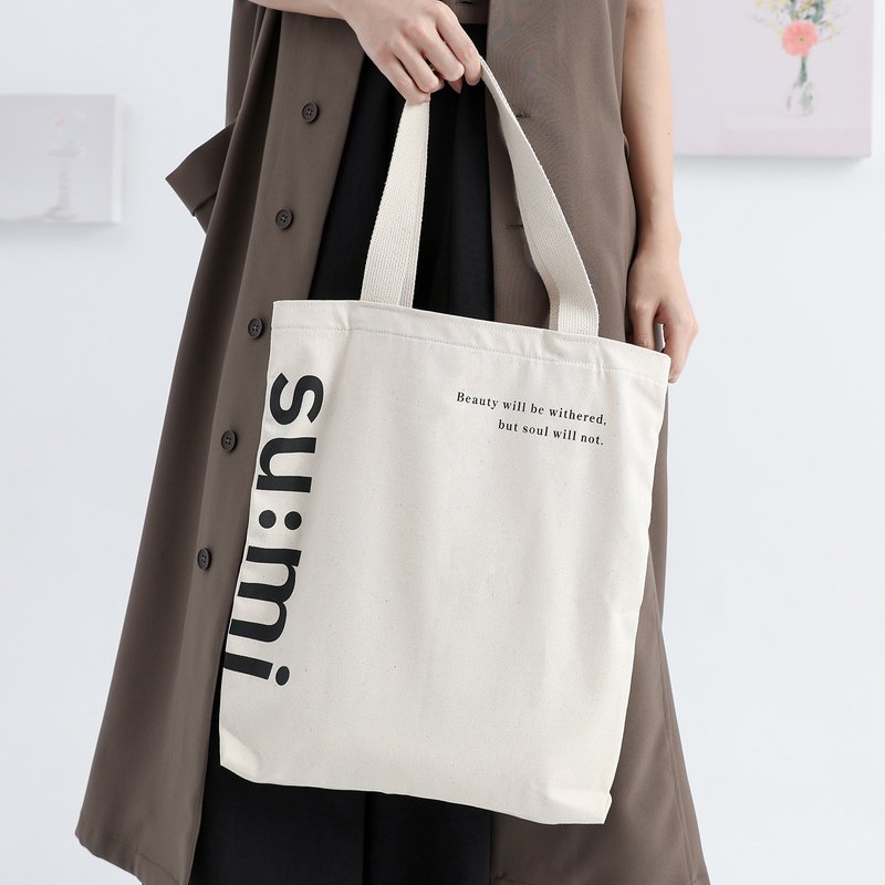 SUMI Logo帆布包_25SF401_米 - 手提包/手提袋 - 棉．麻 卡其色