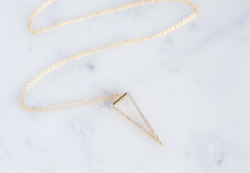 【14KGF】Long Necklace,Long Triangle CZ - Long Necklaces - Glass Gold