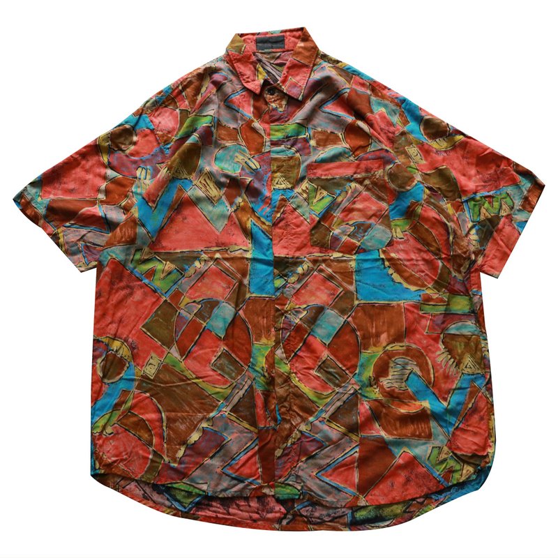 -Two Light Masters Vintage-Short Sleeve Floral Shirt Orange Puzzle - เสื้อเชิ้ตผู้ชาย - วัสดุอื่นๆ หลากหลายสี