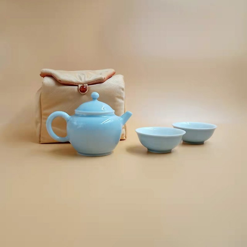 Picking up gold harvest pot set one pot two cups gift tea travel cloth bag - Teapots & Teacups - Porcelain 