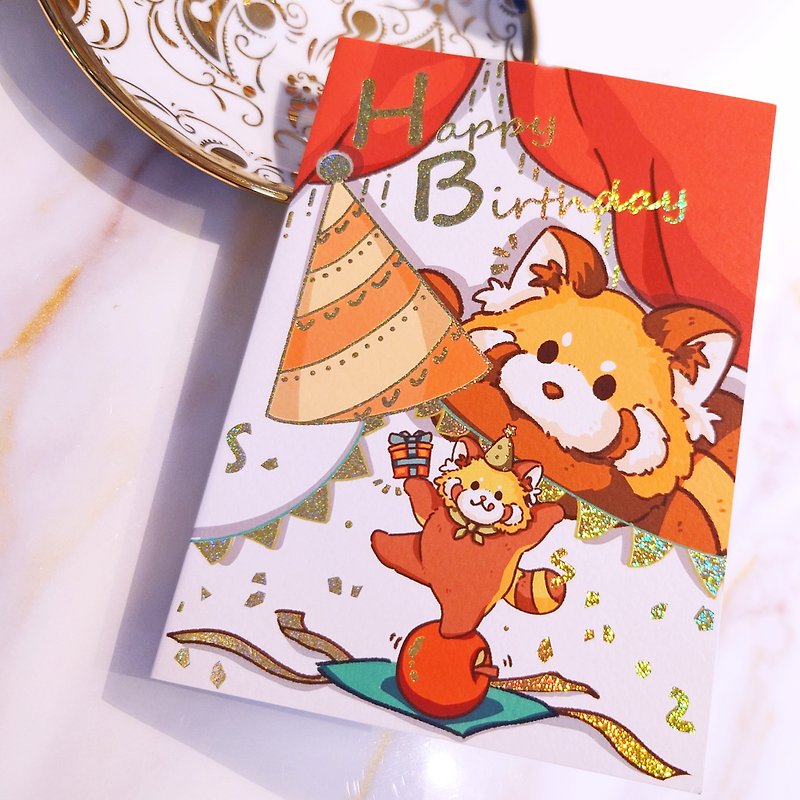 燙金小熊貓生日卡-連信封   禮物 紀念 生日咭 - 心意卡/卡片 - 紙 紅色