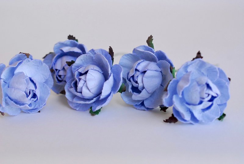 Paper Flower, 25 pieces DIY small peony rose size 3.5 cm., pale blue color - 其他 - 紙 藍色