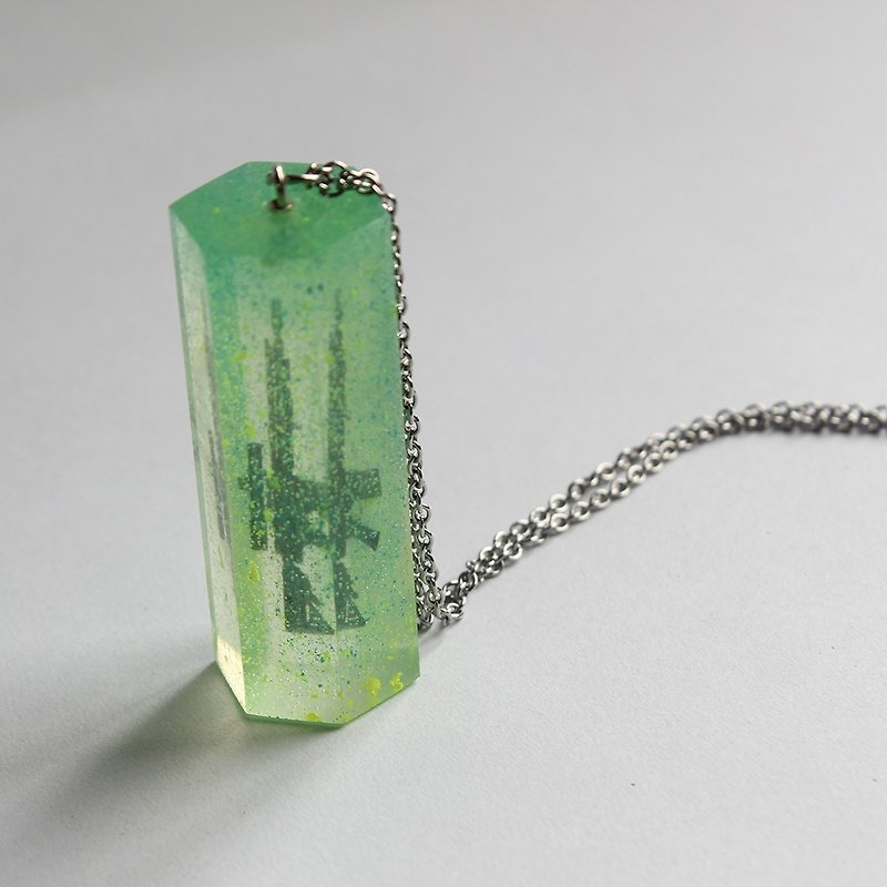 Hexagonal Prism Epoxy Resin Necklace / Sniper / Light Green - Necklaces - Plastic Green
