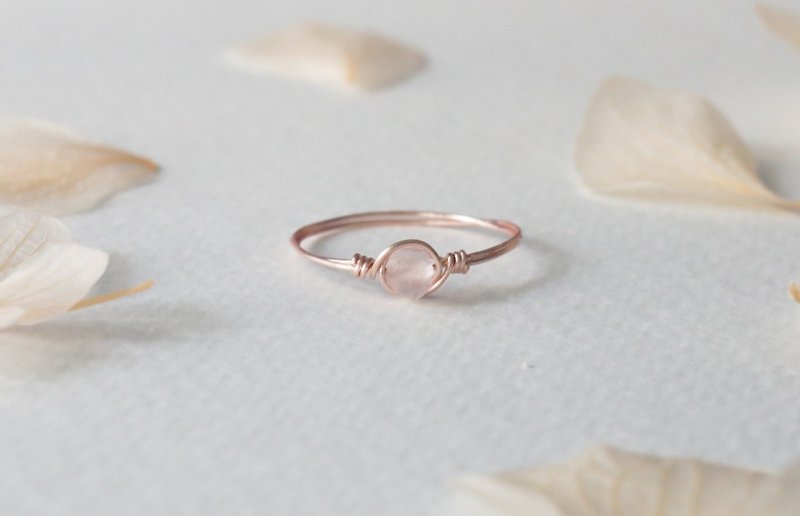10月誕生石 - 3.5mm多切面粉晶玫瑰金銅線戒指 - 戒指 - 寶石 粉紅色