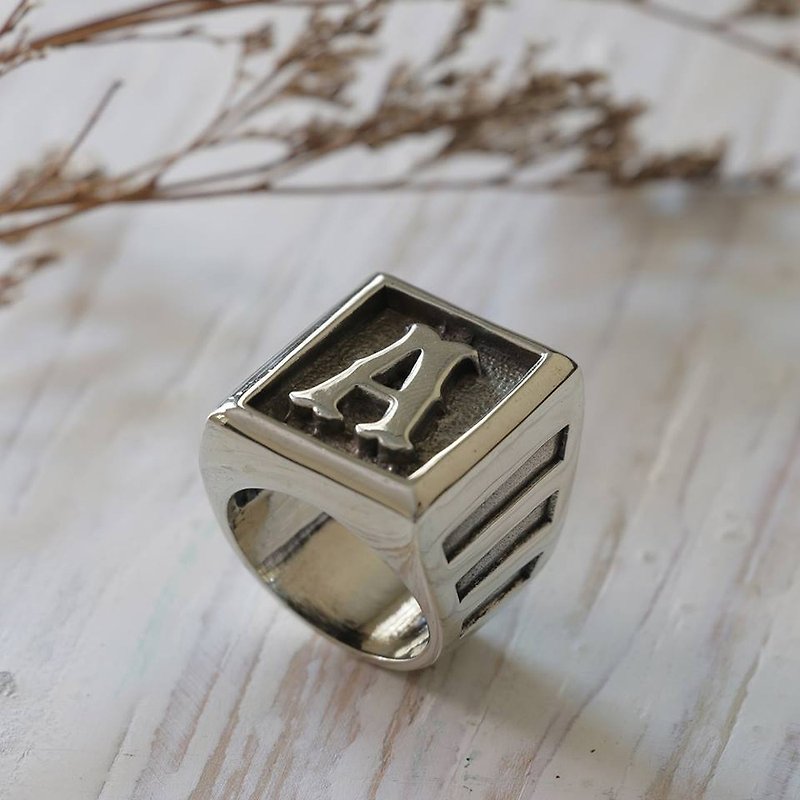 A alphabet Western Biker Ring silver lucky cowboy GOTHIC initials monogram man - General Rings - Other Metals Silver