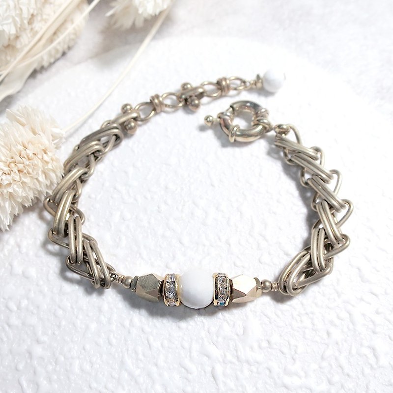 VIIART. White lover. Stone drill clam Couple Bronze chain bracelet retro Vintage - Bracelets - Other Metals White