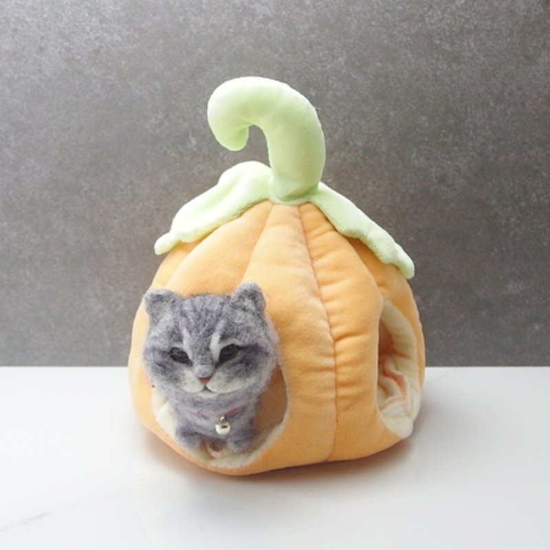 Wool Felt Pumpkin Peas Cat Customized [feiwa 霏 娃 手 作] Valentine's Day Christmas Gift - ตุ๊กตา - ขนแกะ สีส้ม
