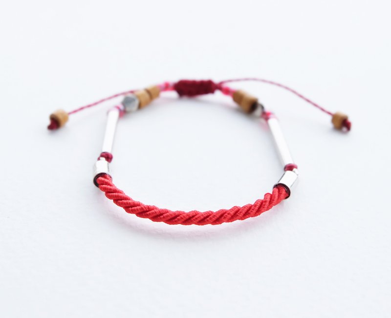 Red twisted rope adjustable bracelet unisex bracelet - Bracelets - Polyester Red
