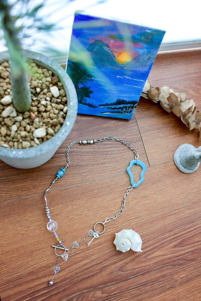 Azure sky・Handmade necklace - สร้อยคอ - สแตนเลส สีน้ำเงิน