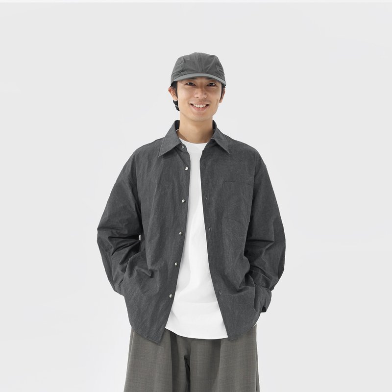 TopBasics 水洗基礎款單口袋襯衫 - 男襯衫/休閒襯衫 - 棉．麻 黑色