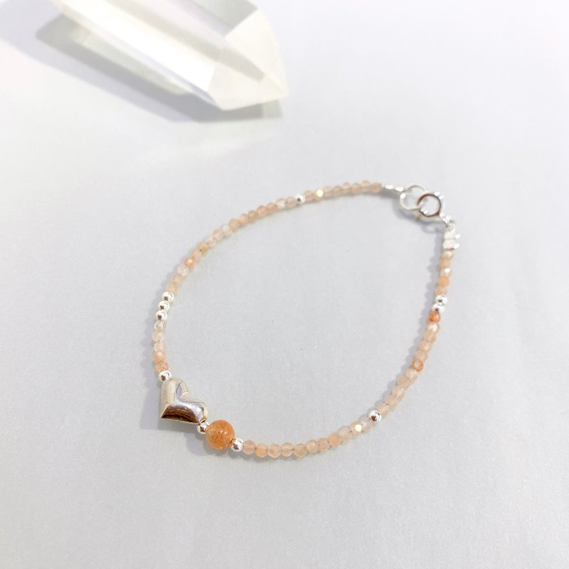 Ops Orange Moonstone silver bracelet-橙月光/純銀/天然石/療癒 - 手鍊/手環 - 其他金屬 橘色