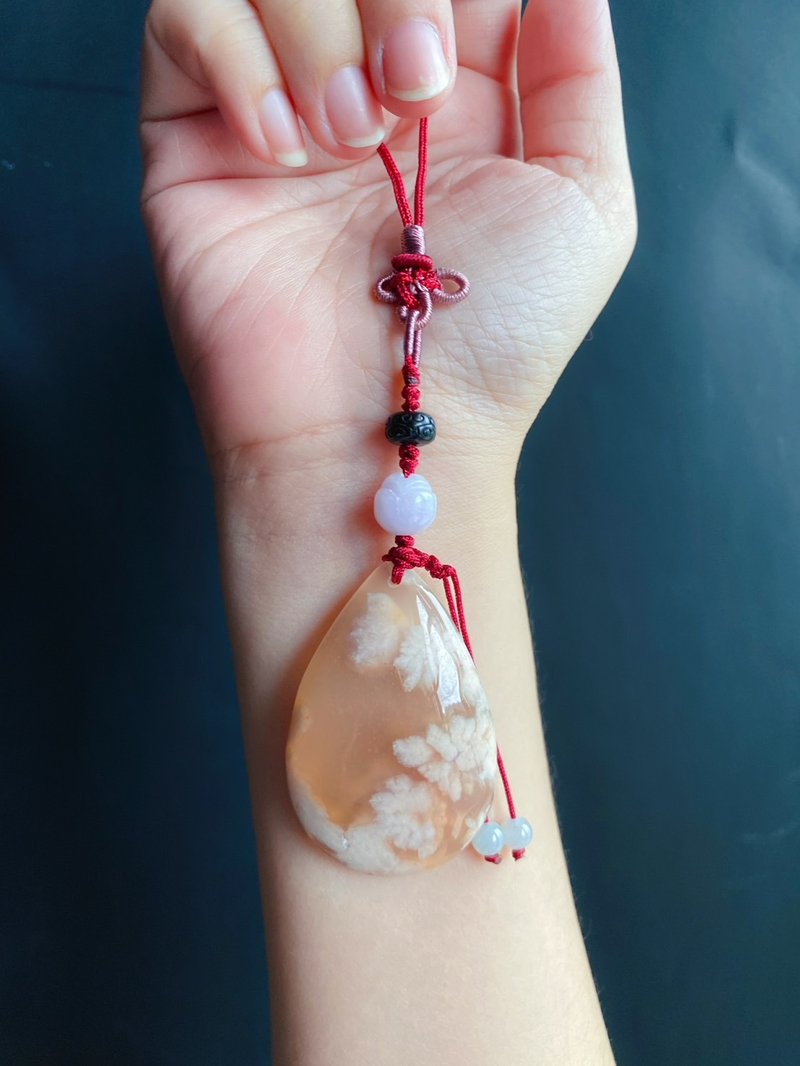 Natural Burmese Jade Lotus Beads Sakura Agate Water Drops Gift Bag Hanging Design - Lanyards & Straps - Crystal Red