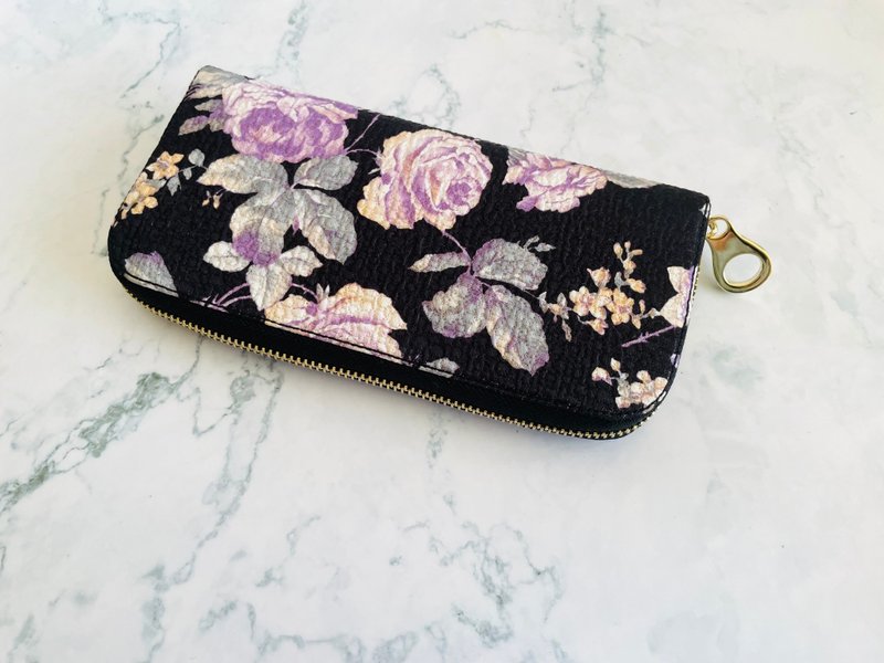 進口高訂布長夾-紫月季 - 錢包/皮夾/長短夾 - 棉．麻 黑色
