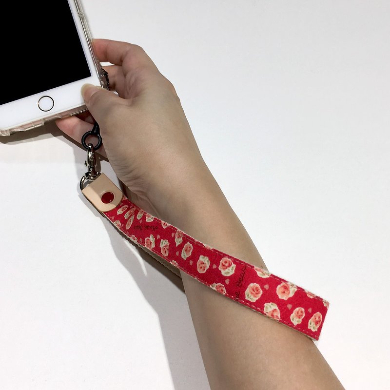 Pink rose mobile phone sling/hand strap/jewelry - เชือก/สายคล้อง - ผ้าฝ้าย/ผ้าลินิน สีแดง