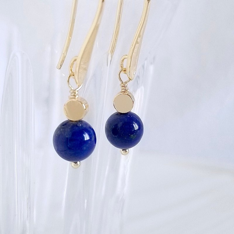 Lapis Lazuli Minimalist Dangle Hook Earrings | Handmade Crystal Jewelry - ต่างหู - คริสตัล สีน้ำเงิน