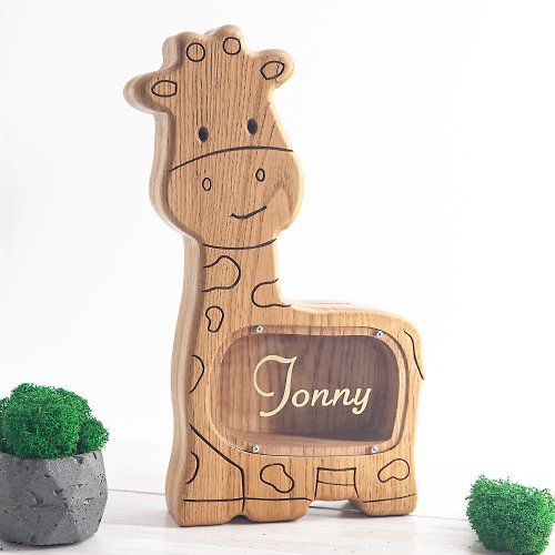 DejavuWoodKids Wooden Giraffe piggy bank, Customized gift Christmas wooden animal money box