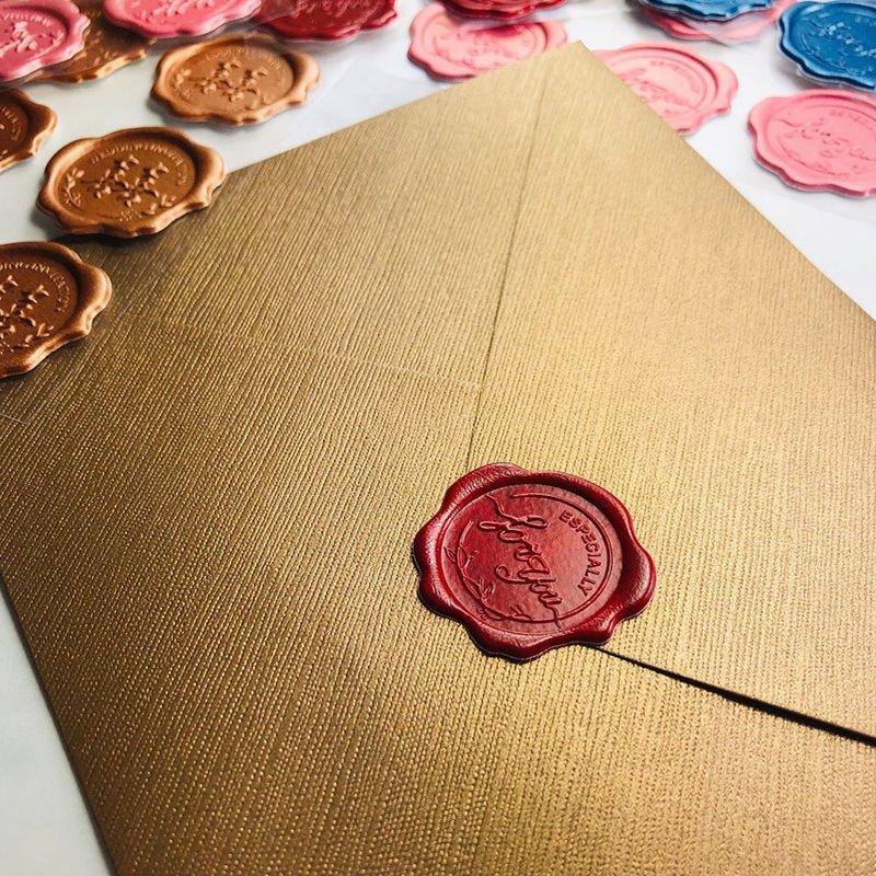 封蠟貼紙 (大理石紋紅色)-喜帖信封封口貼紙 - 貼紙 - 蠟 紅色